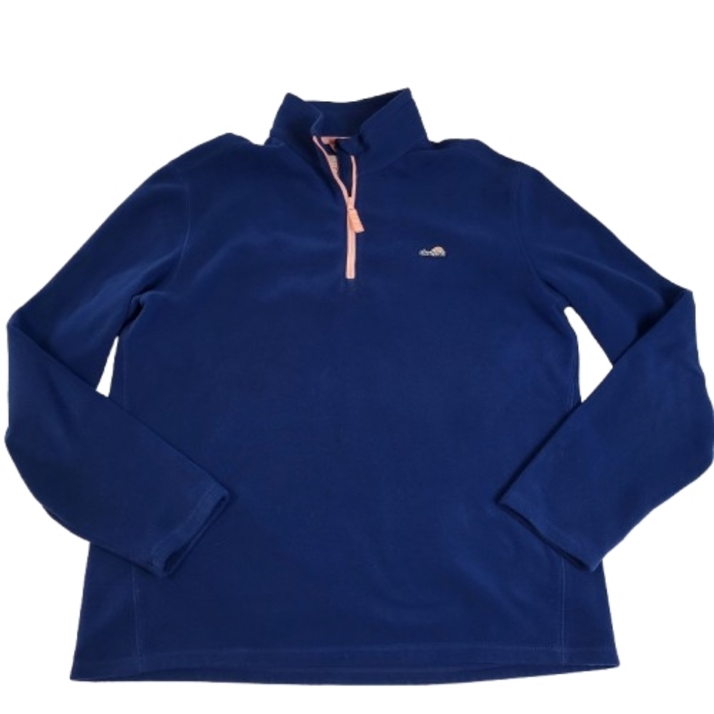 Chubbies Moon River Fleece Quarter Zip Pull Over Sweatshirt Navy Blue Coral L